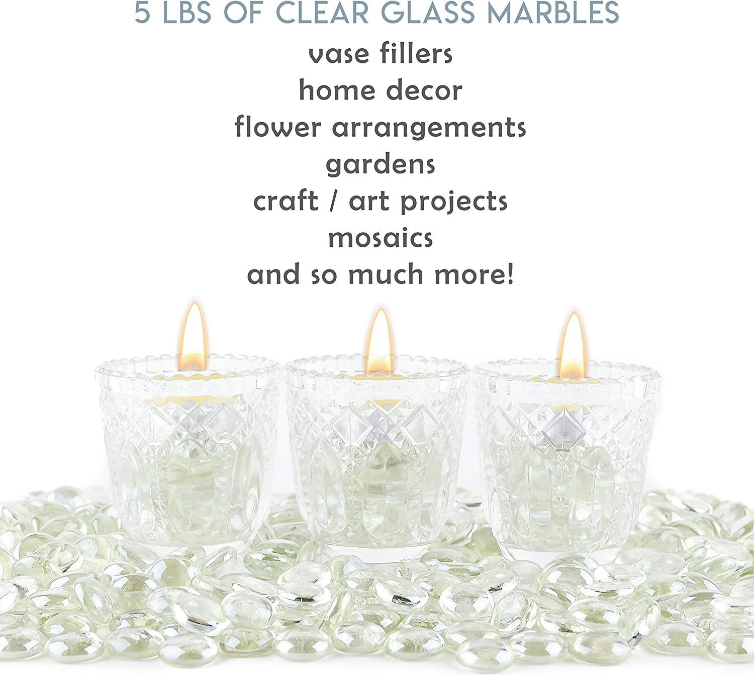 Galashield Clear Flat Glass Marbles for Vases Glass Gems Beads Pebbles Vase Filler 5 lbs, Approx. 450 Pcs - image 4 of 6