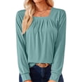 thumbnail image 2 of SHIBEVER Women's Long Sleeve Tops Casual Pleated Blouse Loose Fit Square Neck Tunics Trendy Solid Color Green Size XL, 2 of 5