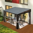 thumbnail image 1 of Domi 8x12FT Lean-To Gazebo, Outdoor Wall-Mounted Aluminum Frame Pavilion with Sloping Galvanized Steel Roof, Netting & Curtains for Deck, Porch, Backyard, 1 of 8