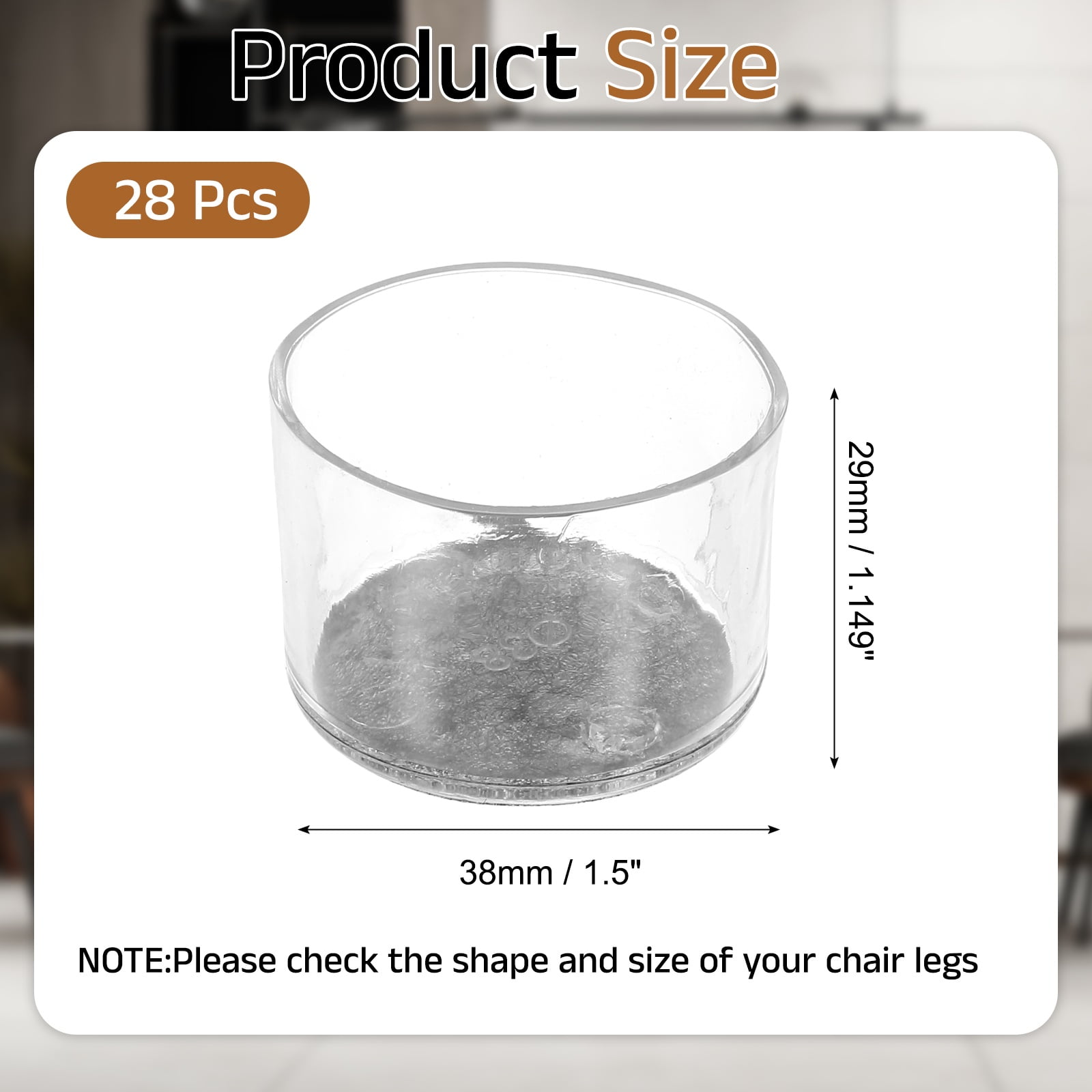 Uxcell 28Pcs Round Chair Leg Protectors, 1.5" & Felt Furniture Chair Leg Cover Caps for Hardwood Floors Elastic Scratch Reduce Noise Covers Furniture Pads, Clear Black