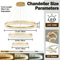 thumbnail image 6 of Modern 3-Ring Gold LED Chandelier, 31.4 inch Dimmable Pendant Light with Remote, Adjustable Height Ceiling Fixture for Kitchen Island, Dining Room, 6 of 8