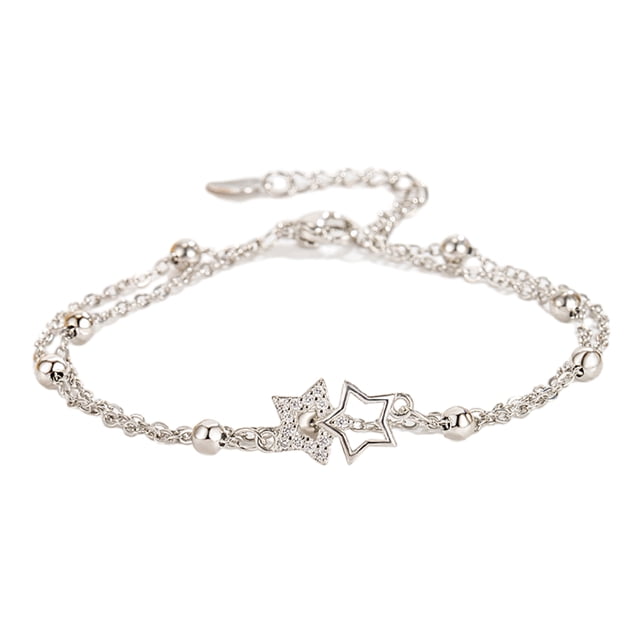 Pulsera de mariposa de doble capa para mujer de Plata de Ley 925, pulsera ajustable, regalo de joyería lindo y encantador