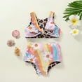 thumbnail image 3 of Douhoow Toddler Girl 2pcs Swimsuits Kids Rainbow Leopard Print Sleeveless Tank Tops Beach Shorts, 3 of 9