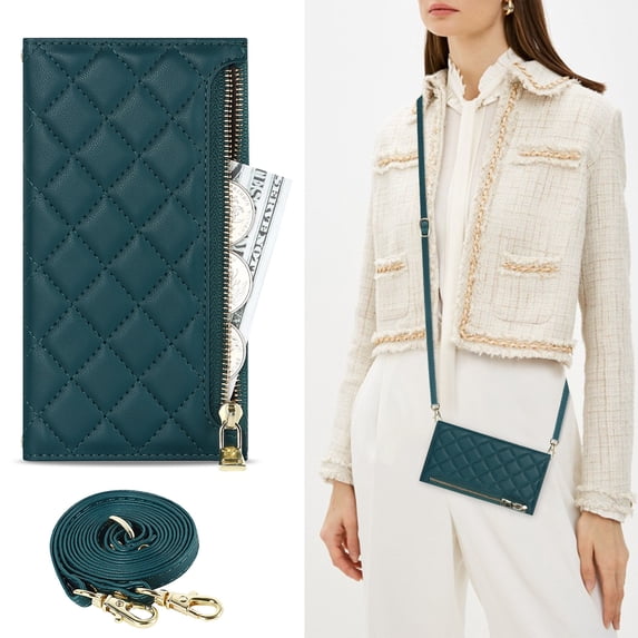 SaniMore Wallet Case for iPhone 14 Pro Max 6.7" 2022,PU Leather 3D Lattice Zipper Cash Pocket Card Slots Crossbody Strap Kickstand Full Body Protective Girly Shell for iPhone 14 Pro Max, Green