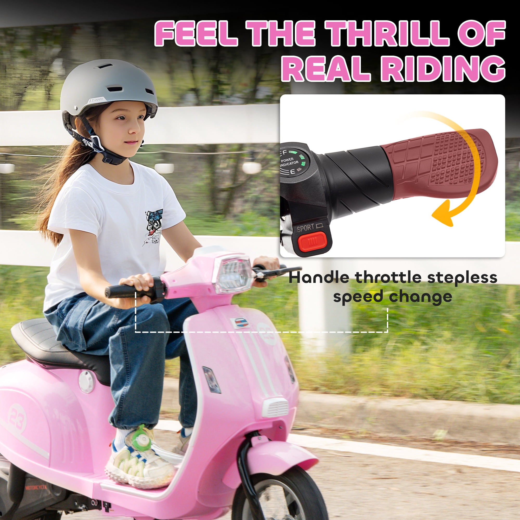 Qaba Kids Motorcycle, 24V Electric Motorcycle with Rear Suspension, LED Lights, Ride On Toy with 3-Speed Control for 8-12 Years Boys and Girls, Pink