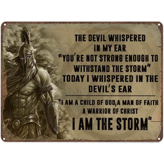 Vintage Tin Metal Poster Sign Spartan Code I Am The Storm Retro Wall Art Decor Iron Plaque 12x8 Inch for Home Kitchen Cafe Pub