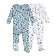 Mac & Moon WHITE/BLUE MULTI Baby Girls Floral Footed Pajama 2 Pack 24M