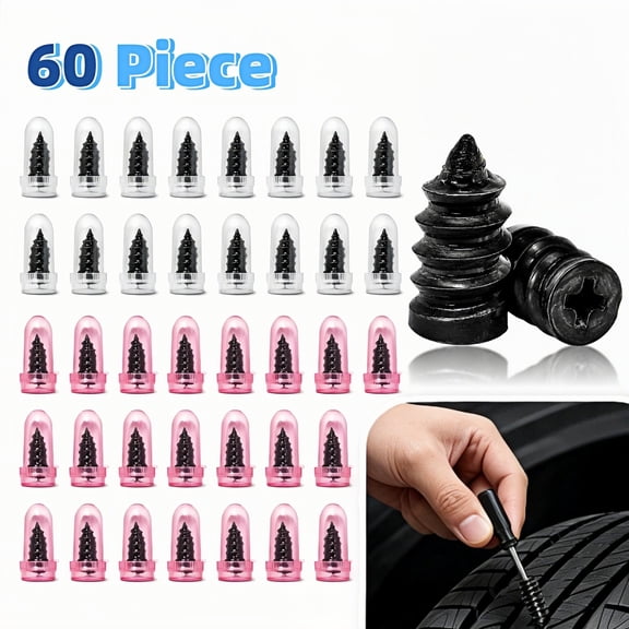 YMWVH 60 Piece Tire Repair Rubber Nail, Universal Puncture Plug Kit, Fast Self-Service Tool for Car, Truck, Motorcycle, Tractor Puncture Repair
