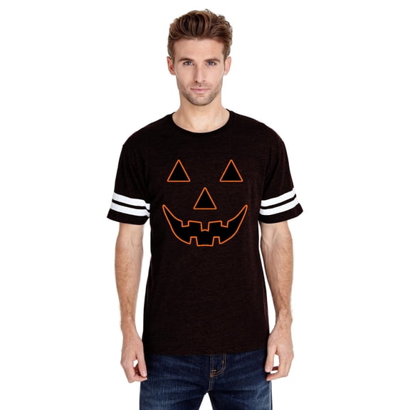MmF - Mens Football Fine Jersey T-shirts - Halloween Jack O' Lantern Pumpkin Face