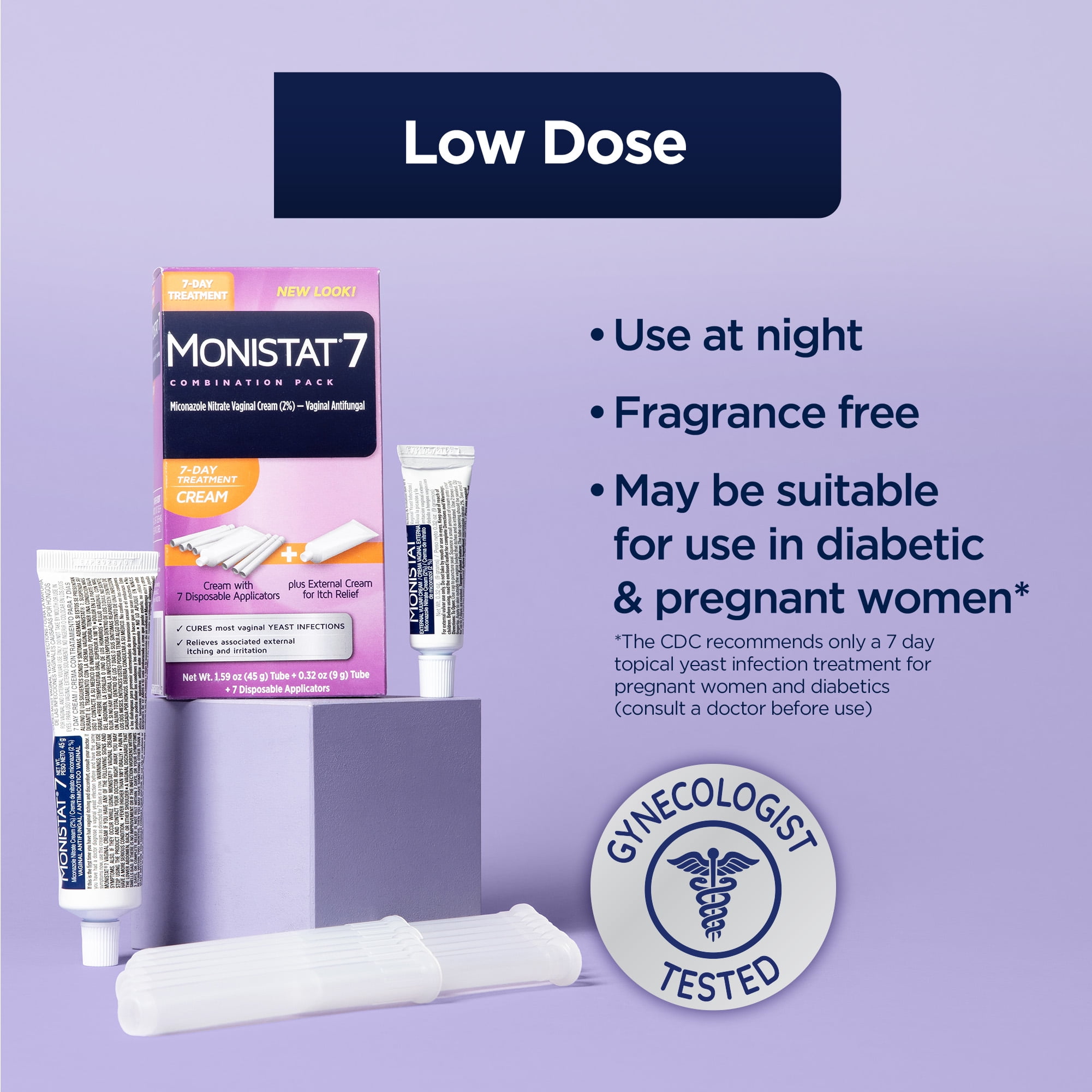 Monistat 7 Day Yeast Infection Treatment, 7 Disposable Miconazole Cream Tubes & External Itch Cream