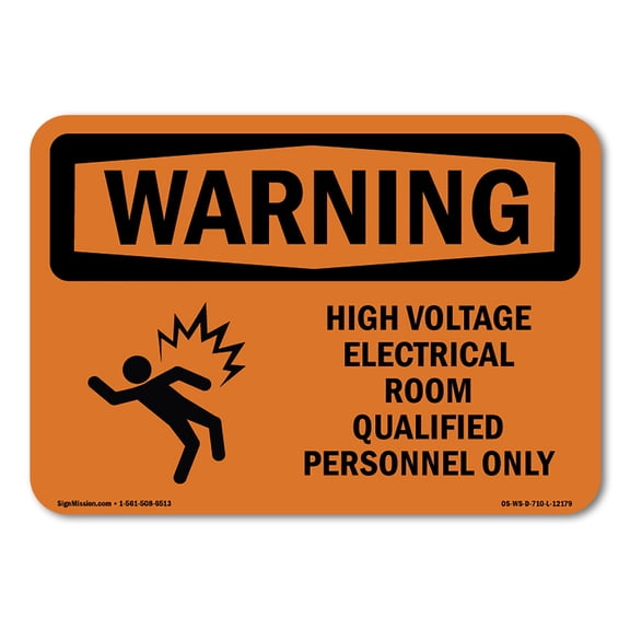 OSHA WARNING Sign - High Voltage Electrical Room With Symbol | Decal | Protect Your Business, Work Site, Warehouse & Shop Area | Made in the USA