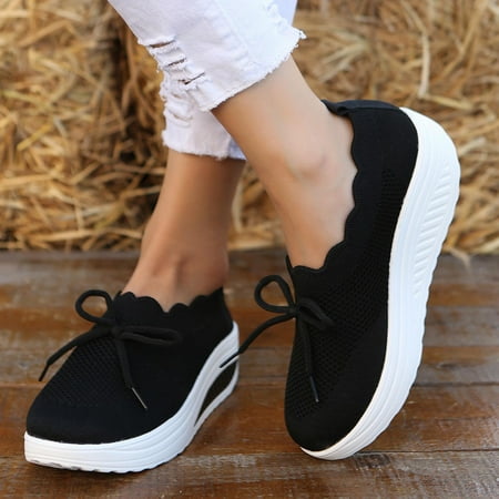 

Summer Savings! Zpanxa Womens Casual Shoes Women s Ladies Shoes Casual Daily Lace Up Sneakers Flying Woven Mesh Shoes Black 40
