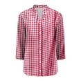 thumbnail image 4 of WTXUE Women Gingham Plaid Striped Tops 3/4 Sleeve Button Down Plaid Shirts Trendy Tops Plain Tops Plaid Gingham Blouse Shirts V Neck Casual Loose Blouse Fashion Tops Plain Tops Red Xl, 4 of 4
