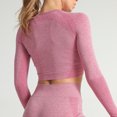 thumbnail image 4 of Mujeres Yoga Crop Top O cuello manga larga puntos Bodycon Stretchable Running Gym Sports camiseta Abanopi Top corto de yoga, 4 of 4