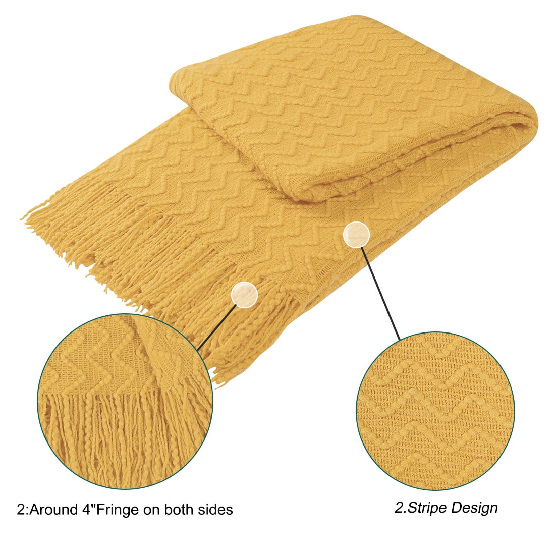 Unique Bargains Fringe Knitted Decorative Throw Blanket, 50"x 60", Yellow