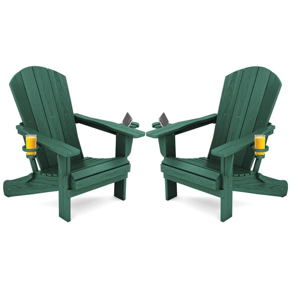 SERWALL Outdoor Adirondack Chair Set of 2 with Cup Holders,Foldable,Green