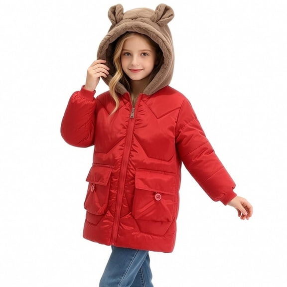 StSilkitty Puffer Jacket for Boys Girls Zip up Long Sleeve Hooded Jacket Coat with Pockets Fall Winter Warm Outerwear Clothes