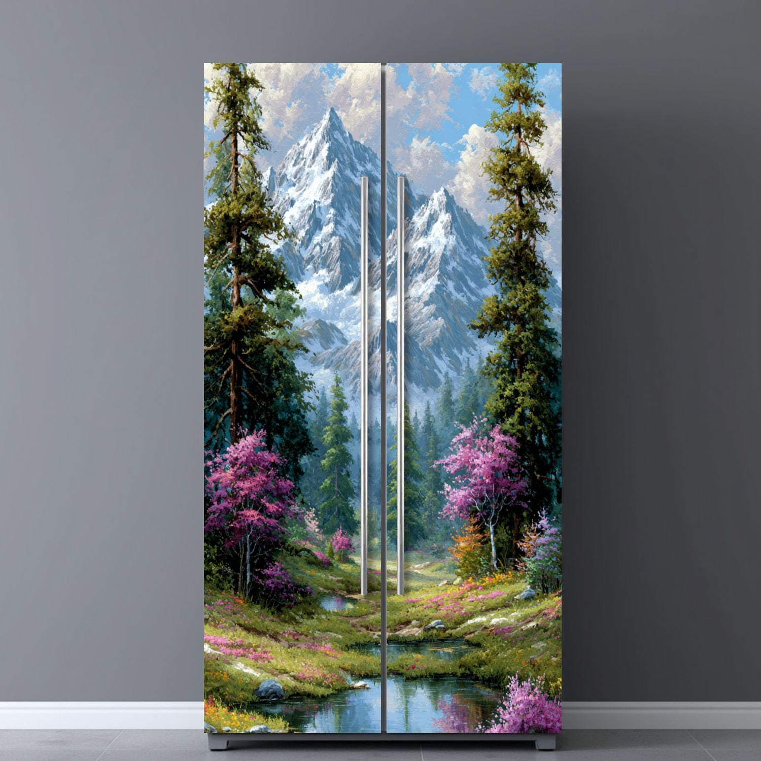 Self Adhesive Vinyl Refrigerator Wrap Set Denali Fireweed Denali National Park Alaska Door Mural Removable Fridge Sticker Peel and Stick&nbsp;Full Door Cover Decal Kitchen Bar Decor