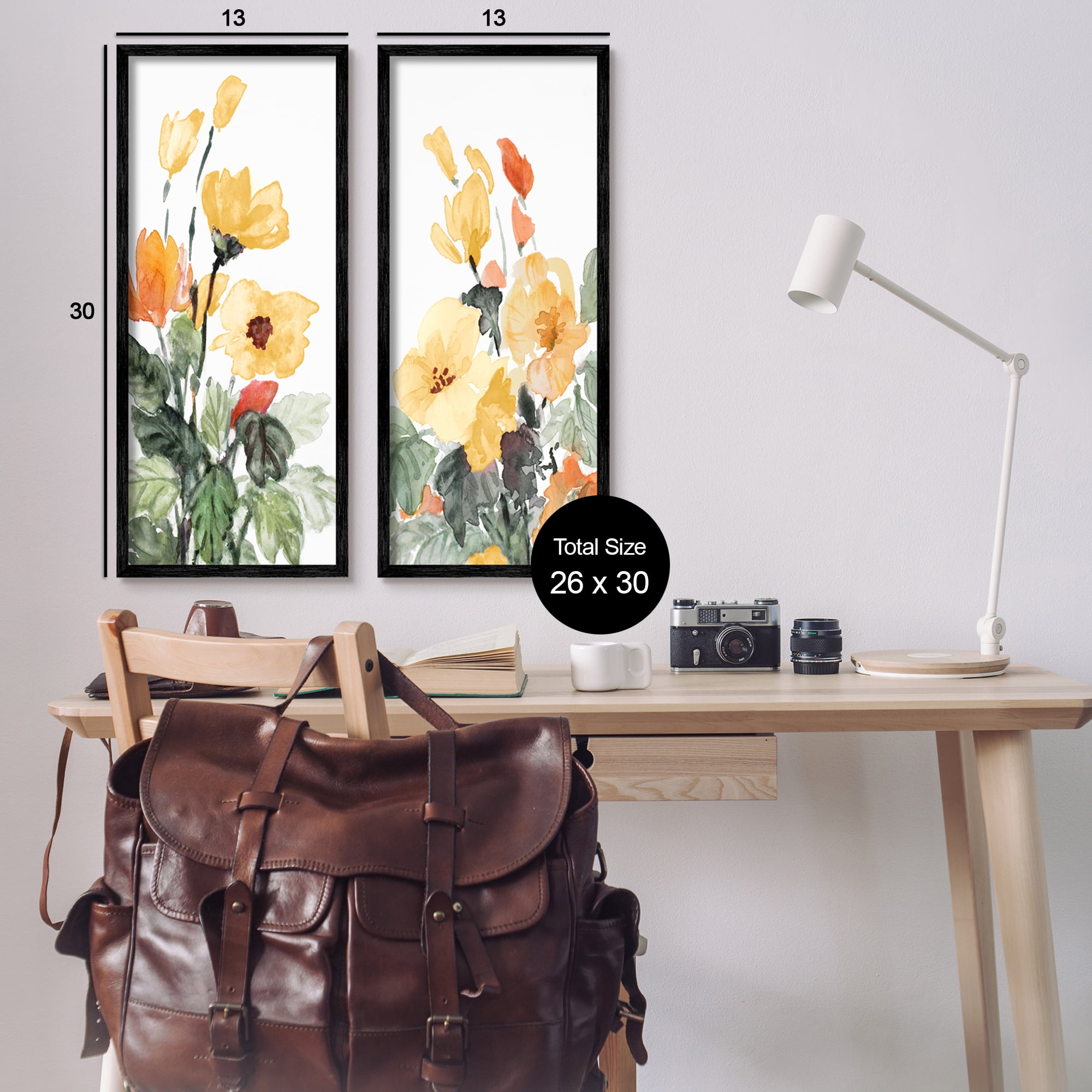 Stupell Industries Yellow Spring Flowers Botanical & Floral Painting Black Framed Art Print Wall Art, 13 x 30, Set of 2