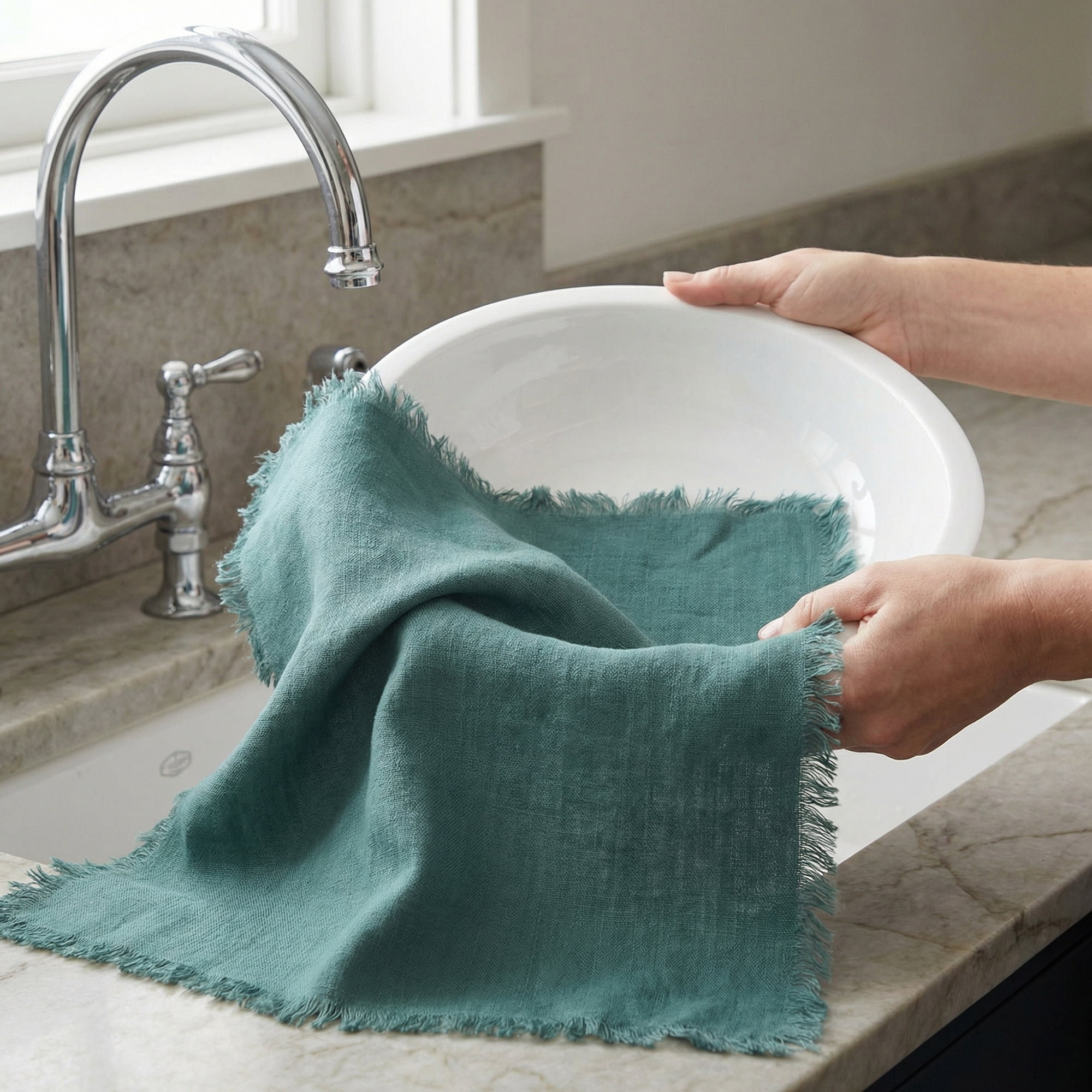 Unique Bargains Cotton Linen Kitchen Towels 4 Pack Dark Green/Light Green 18" x 18"