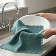 thumbnail image 7 of REGALWOVEN 2 Pack Cotton Linen Kitchen Towels, Solid Color Fringed Dish Towels, Soft Absorbent Hand Towels Dark Green 18" x 18", 7 of 7