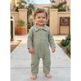 thumbnail image 3 of Cjfdfy Newborn Baby Boy Girl Fall Outfit Jumpsuit Collared Long Sleeve Button-down Pocket Solid Fall Romper Infant Crinkled Jumpsuit Soft Coming Home Fall Winter Outfit, 3 of 9