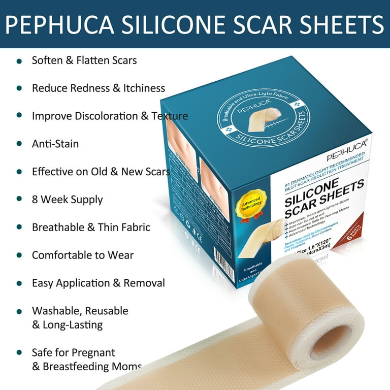 Purvigor Silicone Scar Tape Roll, 1.6” x 120” Medical Tape for Wound Care  Bandages Scars Strips for Surgical