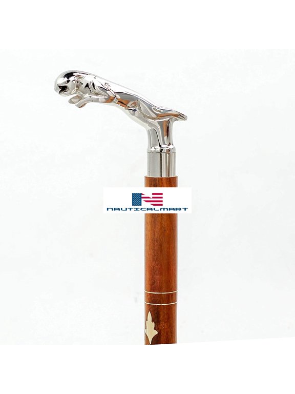 Premium Chromed Deluxe Walking Sticks | Rosewood Crafted Walking Cane with Solid Brass Chrome Decorative Bars | Walking Canes & Crutches (Cheetah, 36 Inches)
