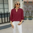 thumbnail image 2 of SWSMCLT Women's Puff Sleeve Top Summer Soft Casual Chiffon Half Sleeve Blouse High Neck Blouse 3/4 Sleeve Top Burgundy XX-Large, 2 of 5