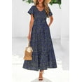 thumbnail image 4 of PRETTYGARDEN Women Floral Boho Maxi Dresses Summer Short Sleeve V Neck Smocked A Line Long Flowy Beach, 4 of 10