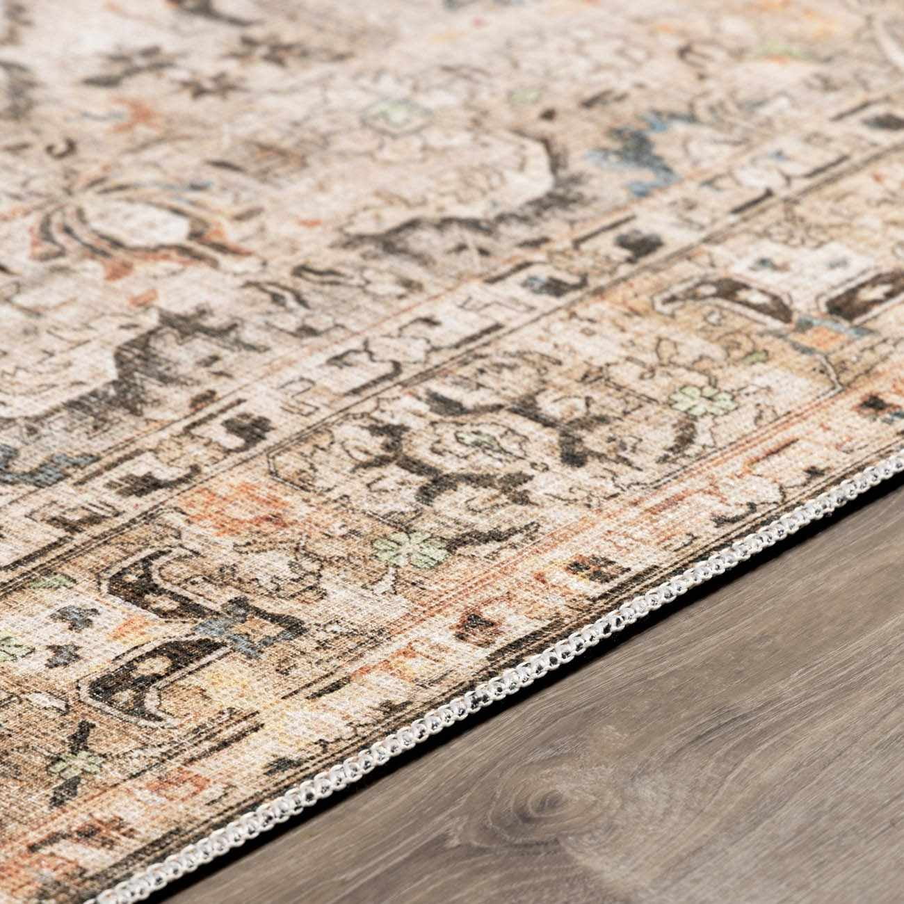 BoutiqueRugs Standon Vintage Medallion Runner Rug - Machine Washable - Grass Green, Terracotta, Charcoal - 2'7" x 7'3" Runner
