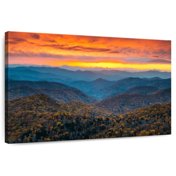 Elephant Stock Blue Ridge Parkway Fall Wall Art - Horizontal Canvas Wall Art - Living Room Wall Decor - Nature Canvas - Brown And Orange Decor - 12" x 8"