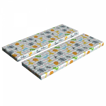 

Safari Bench Cushion Set of 2 Friendly Zoo Animals with Happy Faces Cartoon Characters on Stripes Standard Size Foam Pad and Decorative Cover Multicolor by Ambesonne
