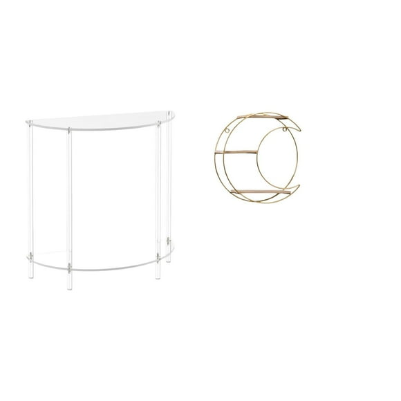 Siruishop Acrylic Metal Side Table with Three Tier Wall Hanging Shelf Space Saving Accent End Table for Bathroom Living Room Modern Decor Collectibles Trophy