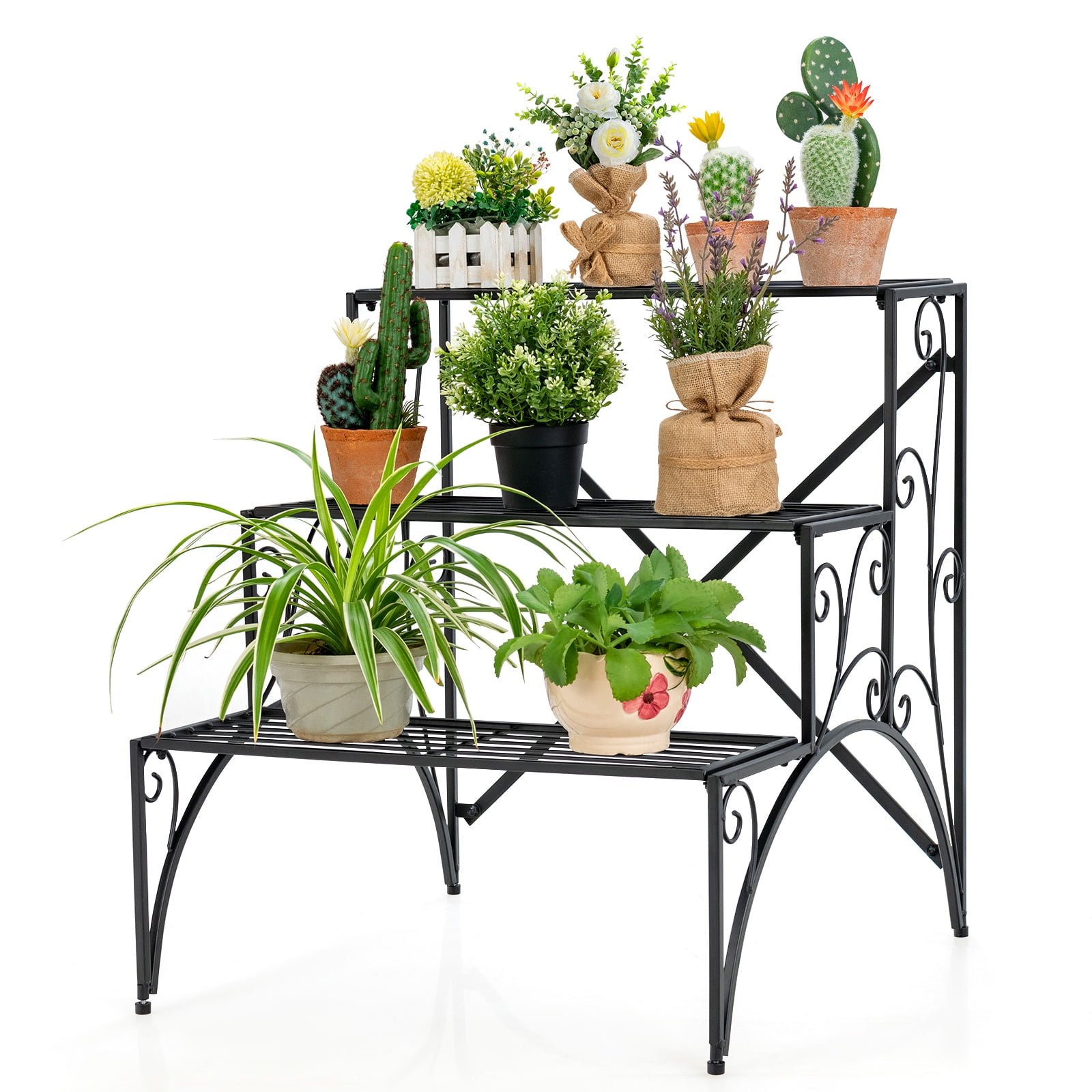Costway 3 Tier Stair Style Metal Plant Stand Garden Shelf Flower Pot