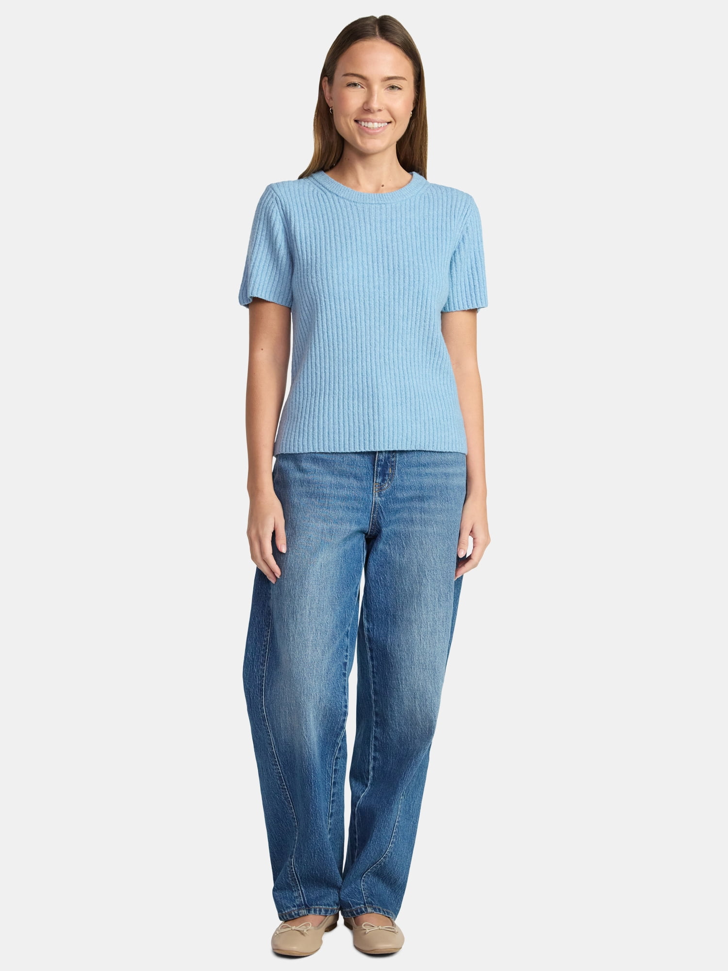 Time and Tru Women's Sweater Tee with Short Sleeves, Lightweight, Sizes XS-XXXL