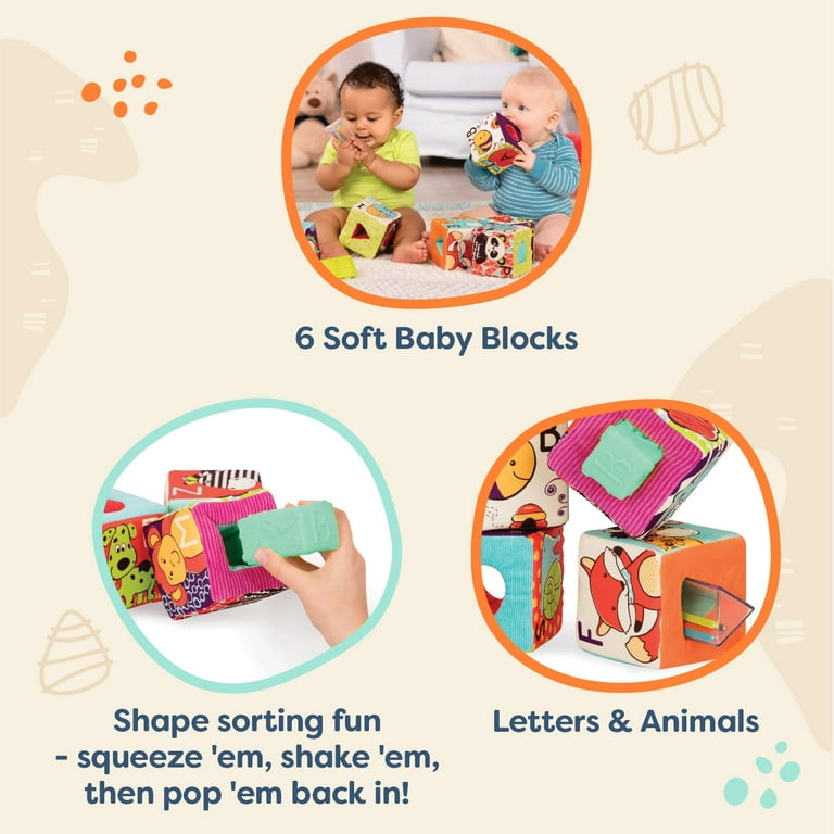 B. Toys Soft Fabric Building Blocks for Toddlers Educational Alphabet Blocks with Textured Shapes Stack Play ABC Blocks for 6 Months