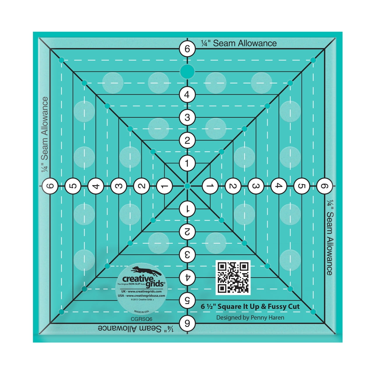Creative Grids 61/2in Square It Up or Fussy Cut Square Quilt Ruler