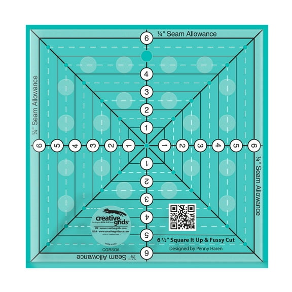 Creative Grids 6-1/2in Square It Up or Fussy Cut Square Quilt Ruler