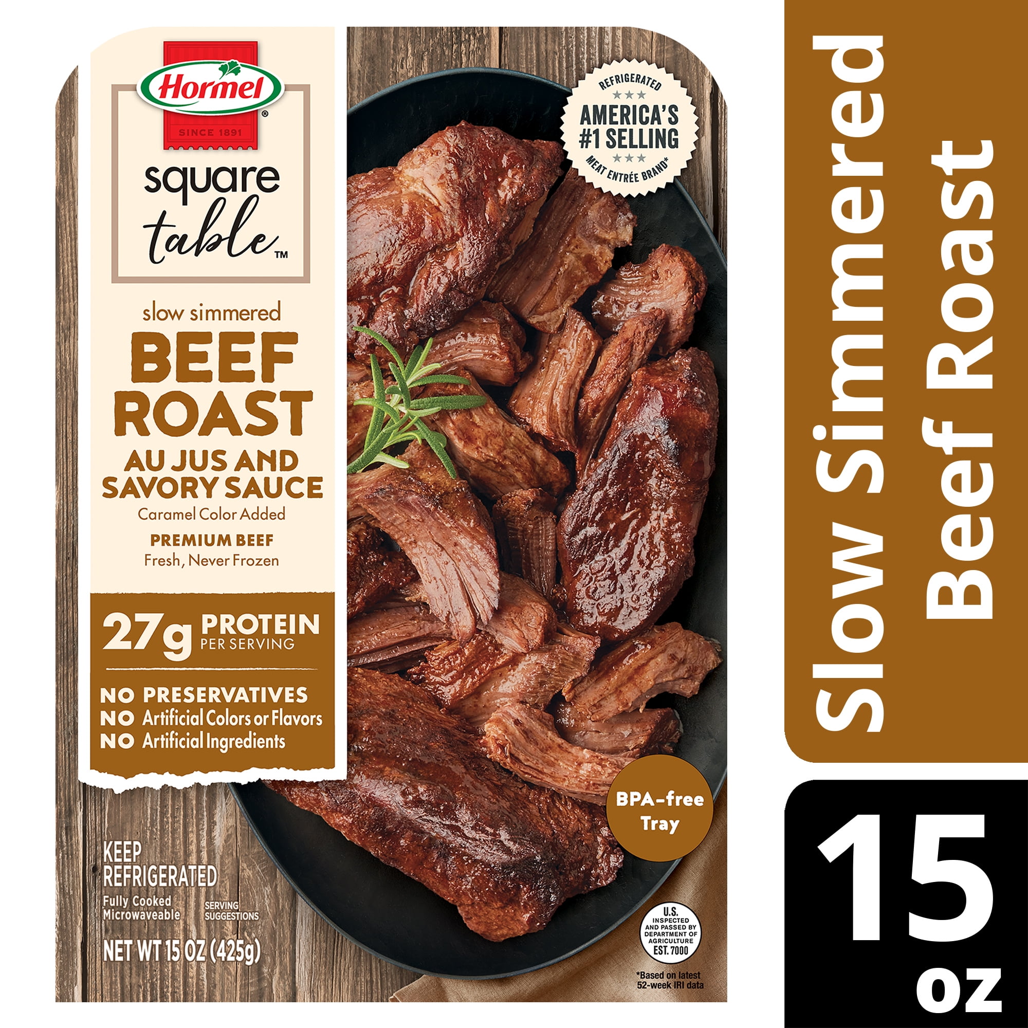 Hormel Square Table Slow Simmered Beef Roast Au Jus & Savory Sauce Refrigerated Entre, 15 oz Tray