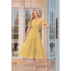 thumbnail image 2 of Vestido de Larga con Cuello en V, Plisado y Mangas Abullonadas, Amarillo M, 2 of 4