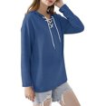 thumbnail image 3 of Sudadera de mujer con cuello en V y cordón de manga larga, sudadera con capucha, camiseta holgada informal para mujer, 3 of 6