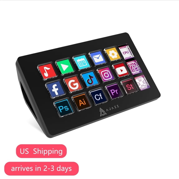 Ajazz AKP153 Studio Deck Stream Controller - 15 Macro Keys for OBS, YouTube, Twitch - Works with PC/Mac (Black)