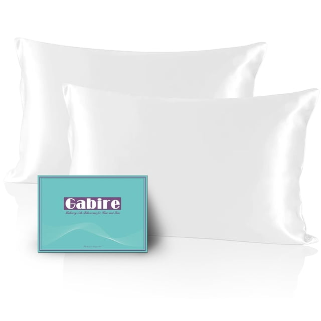 Juego de 2 fundas de almohada de seda Gabire Mulberry, color blanco estándar