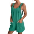 thumbnail image 2 of Womens Linen Romper Overalls Lightweight Adjustable Strap Sleeveless Jumpsuit Casual Summer Beach Vacation Outfits Fluorescent Green M, 2 of 6