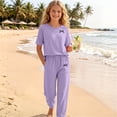 thumbnail image 7 of Girls Jogger Set Sport 2 Piece Set Short Sleeve T Shirt and Sweatpants Soft Matching Casual Outfit Purple 9-10Years, 7 of 7