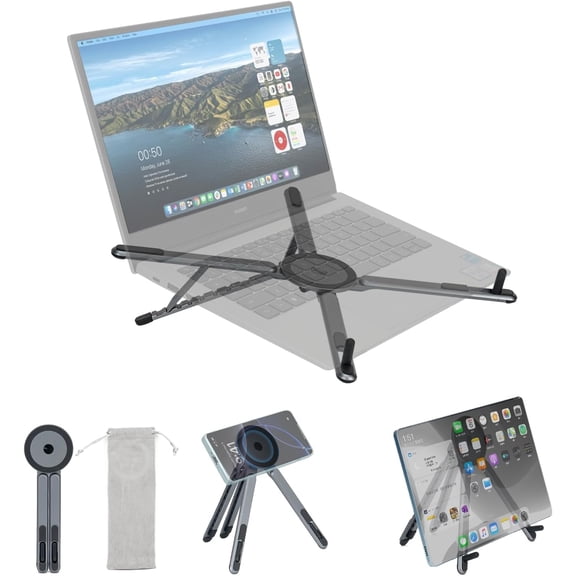 Portable Laptop Stand Foldable Aluminum Computer Riser for Desk Travel, 4 to 16 Inch Devices
