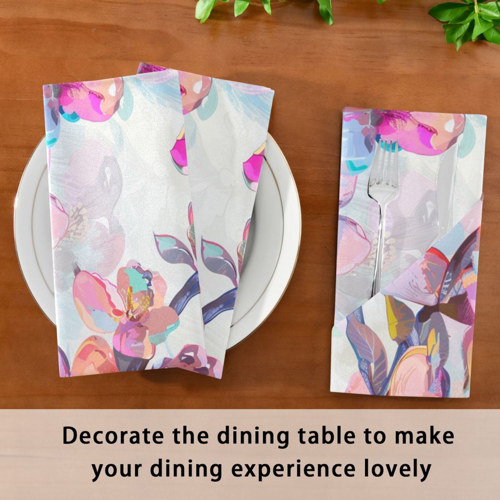 JSTEL Cherry Blossom Watercolor Cloth Napkins Set of 6, 20x20 Inch Washable and Reusable Napkin for Decoupage Dinner Party Everyday Use