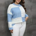 thumbnail image 5 of Plus Size Women Sweaters Crewneck Color Block Blue and White Pullover Long Sleeve Knit Loose Casual Winter Tops (XL, Blue), 5 of 7