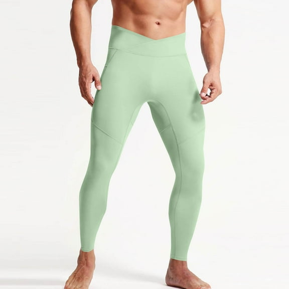 ZHUGeLI Mens Joggers with Pockets Solid-Color Yoga High-Waist Pocket Sports Tight Pants Running Warm Leggings Pants Green XXL